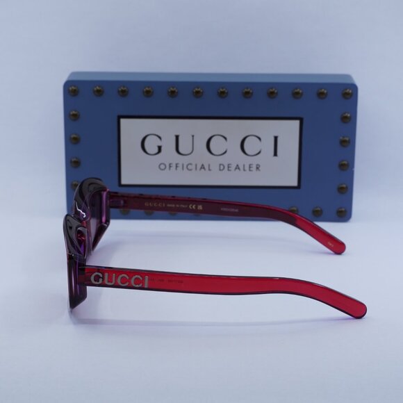 Gucci GG1719S 004 Geometric Sunglasses - Transparent Red main image 4